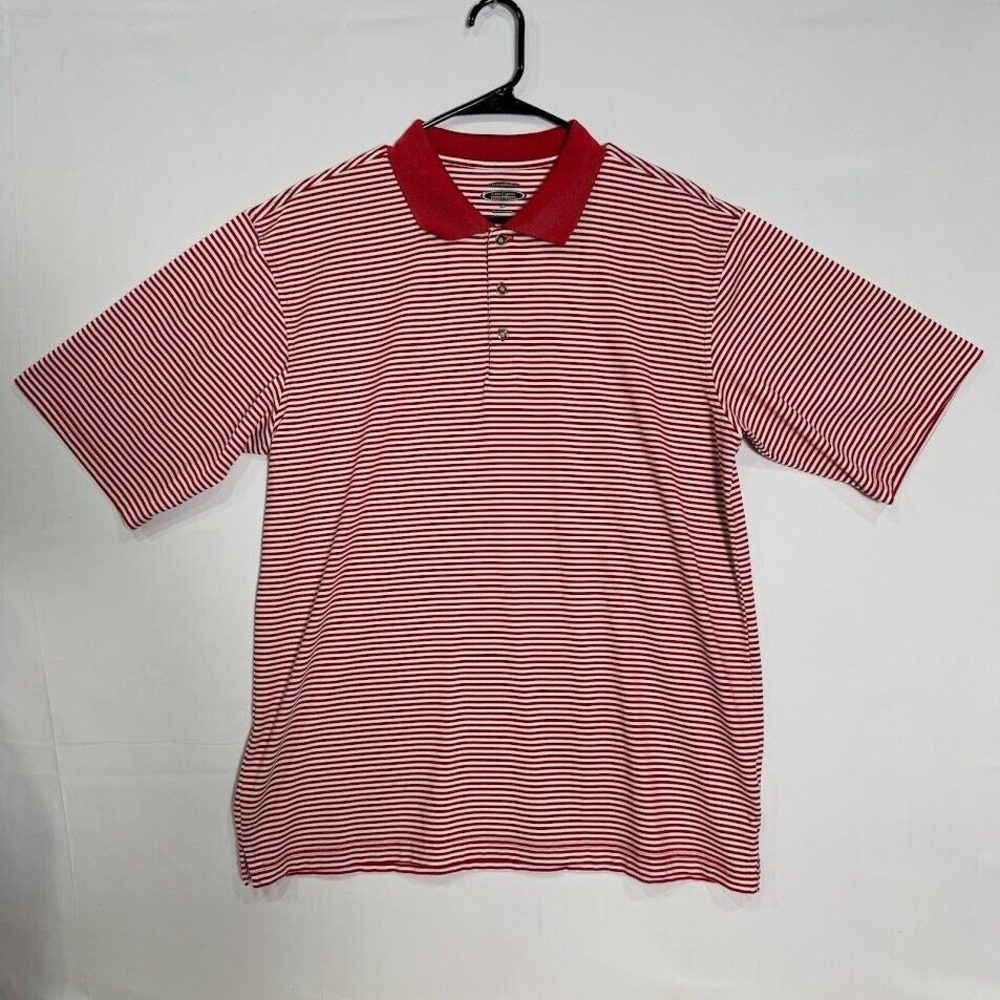 Pebble Beach Performance Men's L Red White Striped‎ Polo Shirt